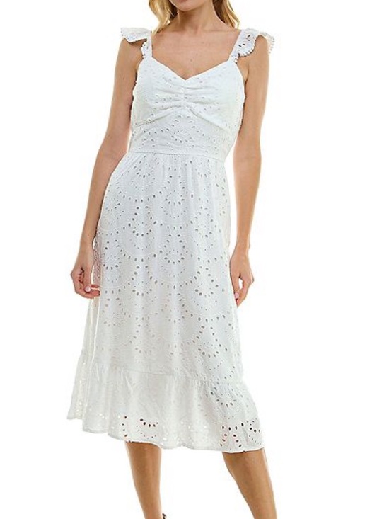 Lily Rose Dresses & Skirts - Lily Rose White Eyelet Midi Dress with Ruffle Straps
